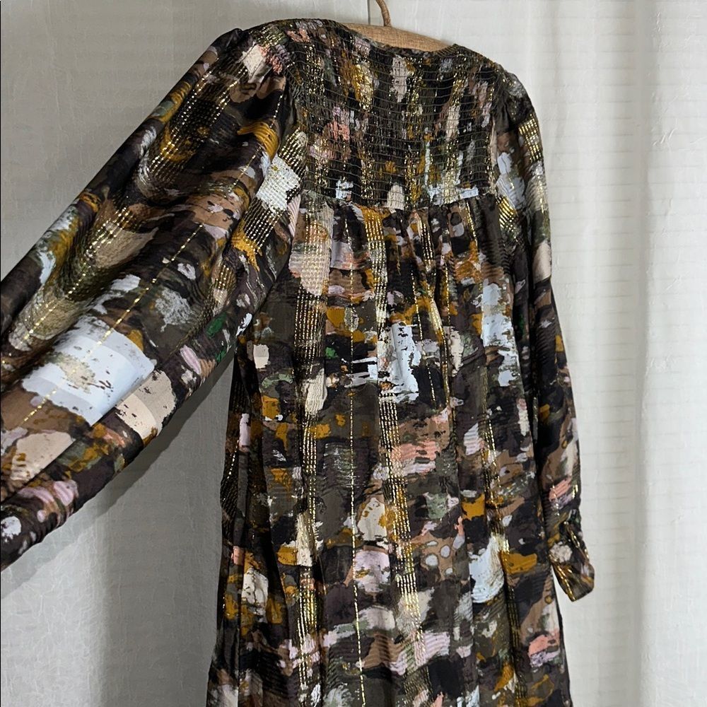 Anthropologie XS Blair Green Shimmer Long Sleeve Maxi Dress - Picture 11 of 16